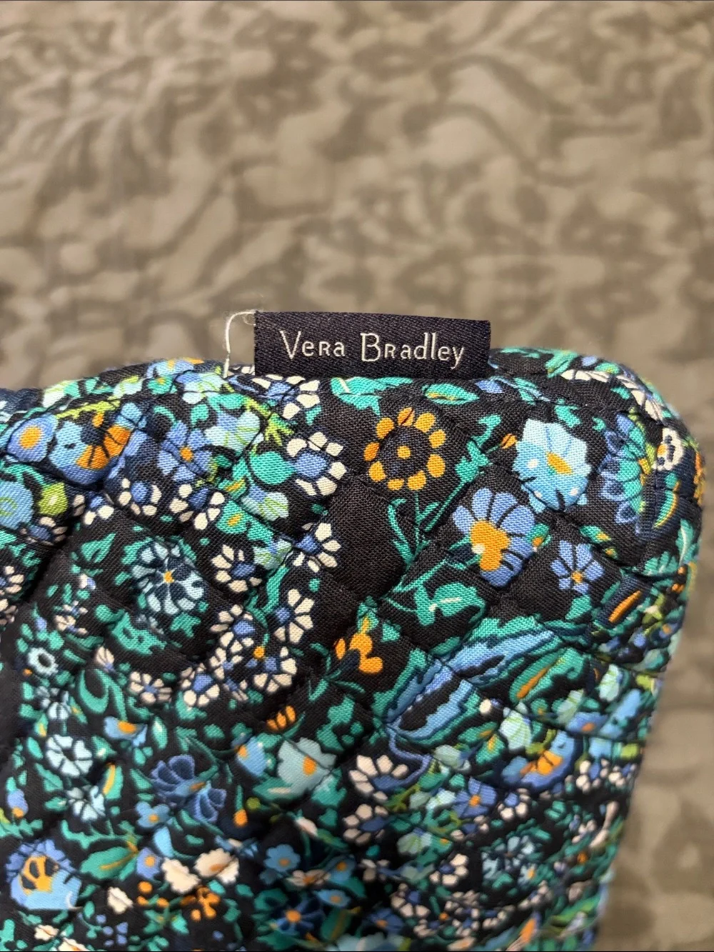 Vera Bradley Black Floral Quilted Crossbody with Teal and Yellow Accents